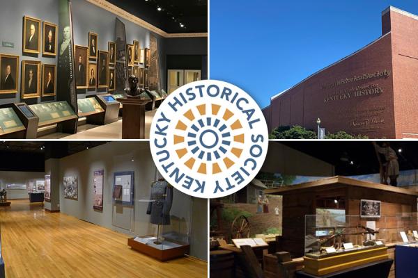 Features 4 photos of the interior and exterior of the Thomas D. Clark Center for Kentucky History as was as the logo for the Kentucky Historical Society