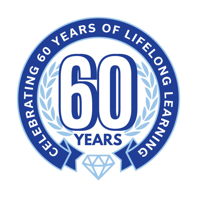 Celebrating 60 years of lifelong learning badge.